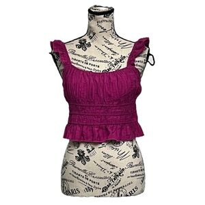 Kirious Los Angeles Cinched Textured Pink Crop Top Beach Coastal Preppy Boho M